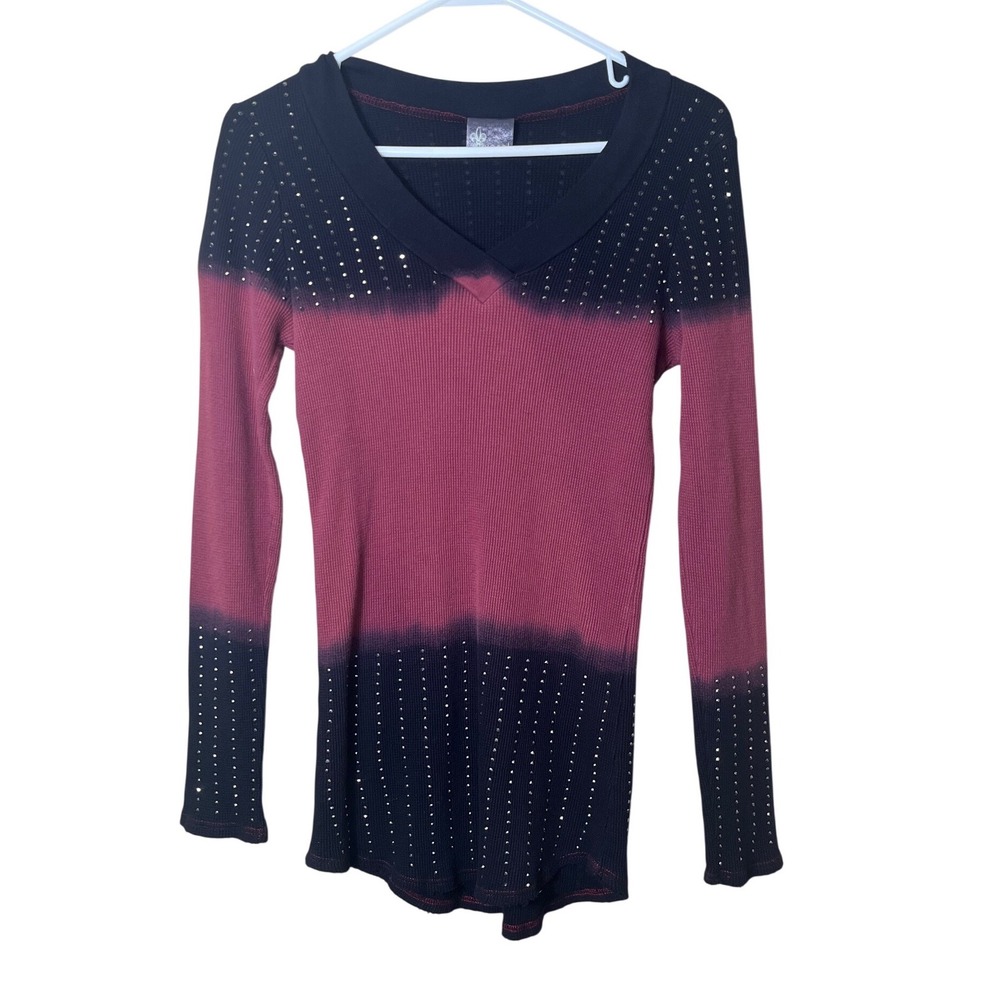 Vocal USA Red Black Ombré Rhinestone Top Small Embellished Y2K Goth McBling
